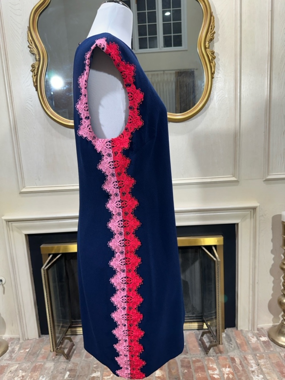 Trina Turk Dress 12 Navy Lace Trim Coastal Prep Palm Beach - Picture 9 of 14